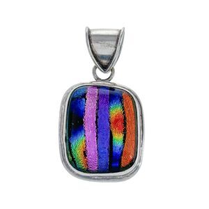 Vintage Sterling Silver 925 Multi Colored Rainbow Stripe Dichroic Glass Pendant